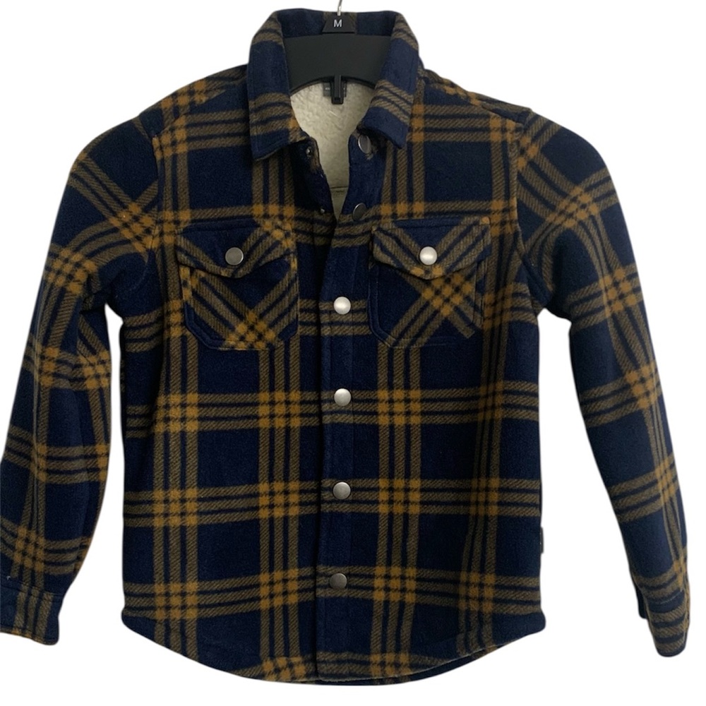 NWOT Eddie Bauer Kids XS 5/6 Outdoor Plaid Fleece Jacket Blue Brown
